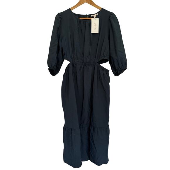 NWT Isabel Ingrid + Isabel Elbow Sleeve Cutout Midi Maternity Dress Navy Small - Picture 2 of 7